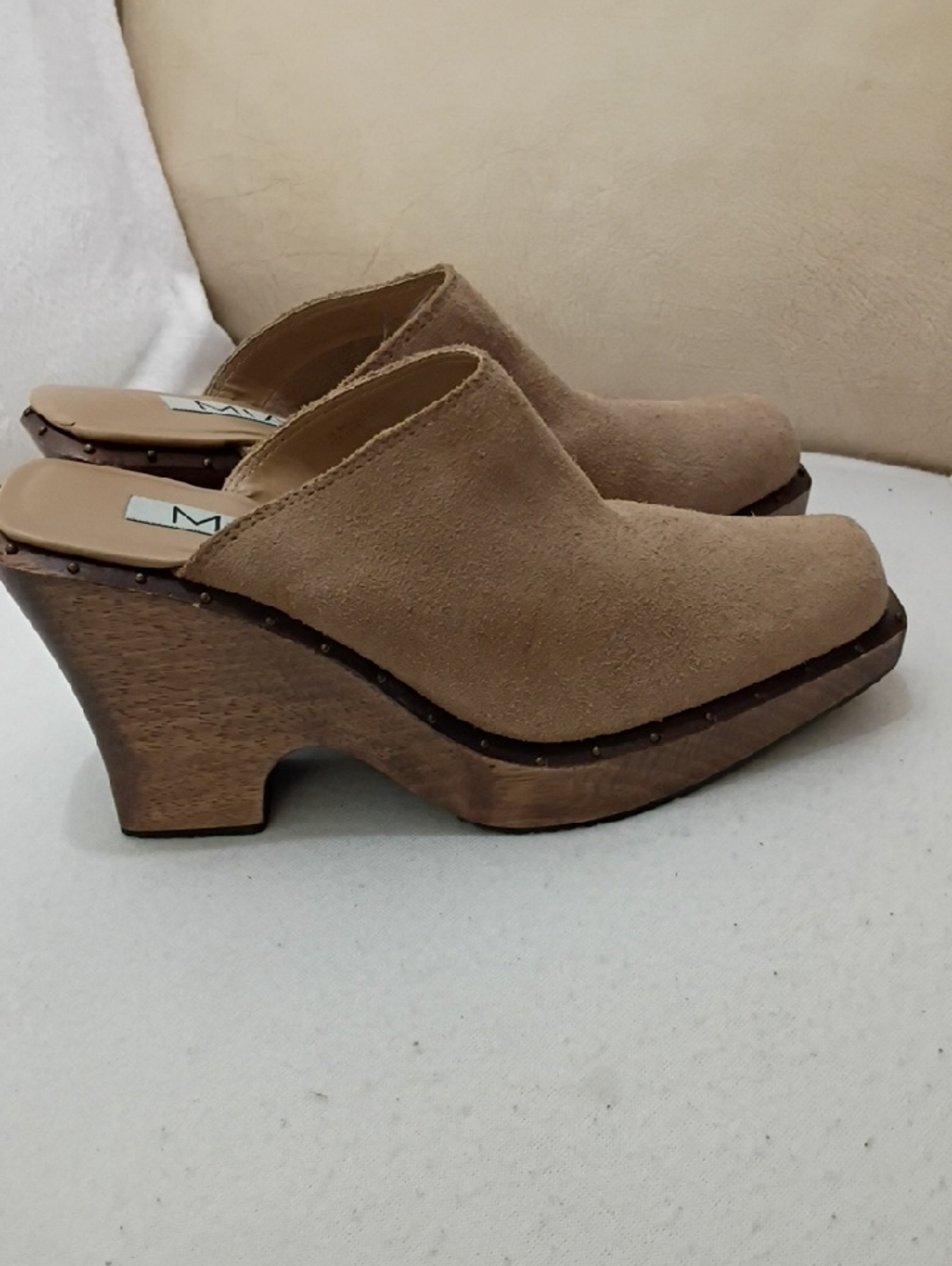 Tan Suede Platform Mule Clogs.Made In Brazil.